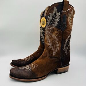 Corral Embroidered Burnish Boots Men's Size 8.5 D Chocolate Brown Leather